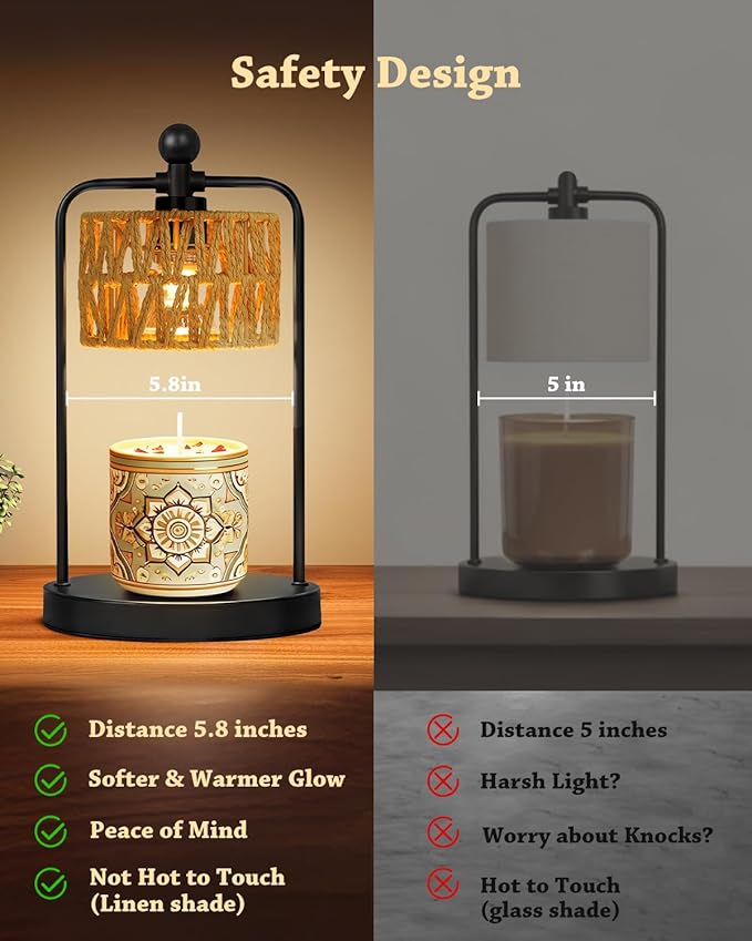 Candle Warmer Lamp with Timer Dimmer, Candle Warmer for Jar Candles Lights, Boho Candle Lamp Warmer with 2 Bulbs, Birthday Gifts for Women, House Warming Gifts New Home Decor, Black