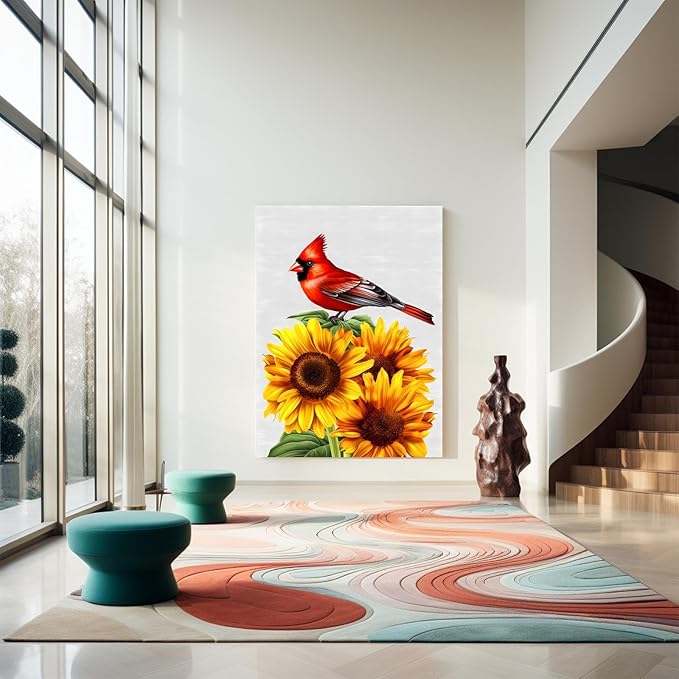 GUAIEUW Sunflower Red Bird Diamond Painting Kit for Adults, Full Round Diamond Cardinal Bird 5D Diamond Painting DIY Art Crafts for Winter Home Wall Decor Holiday Gift 20x24 Inch