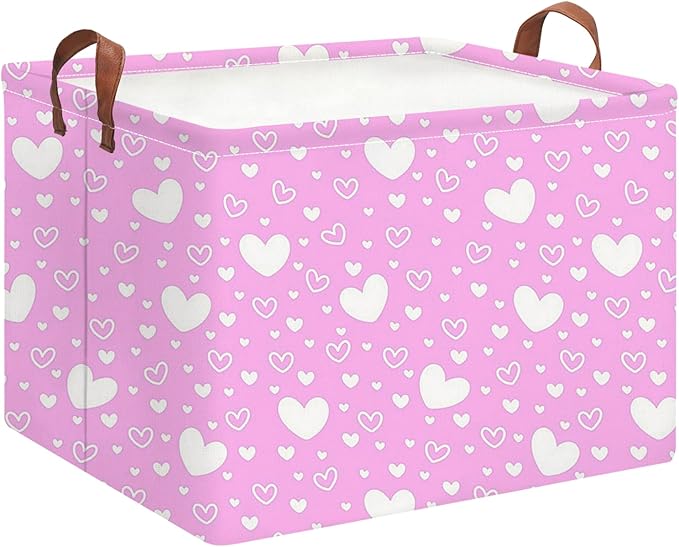 Collapsible Kids Toys Bin, Cute Baby Storage Bin, Books Box, Gift Basket (Pink Full Love)