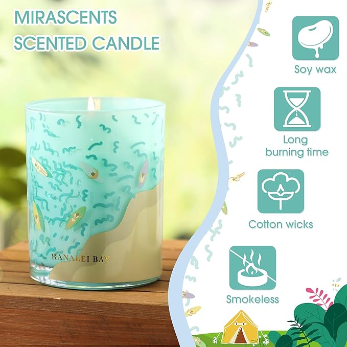 Hanalei Bay Candle,Spring Summer Candles,Sea Salt & Ocean Scented Candles,Ocean Gifts for Friend,Surfer,Sunbather,Beach Lover,Soy Wax Candle for Home Decor,10oz