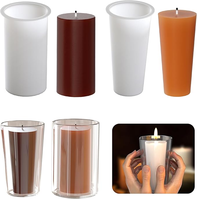 2 Pack 3 * 6 Inch Votive Candle Mold - Cylinder Candle Silicone 3D Molds for Pray, Peony & Home Decor - Resin Casting & Soap Making Molds