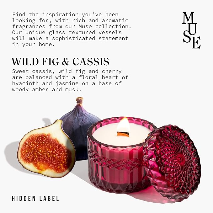 Wild Fig & Cassis Scented Candles, Crackling Wood Wick Soy Candles, Muse Collection 7.4oz Glass Jar Decorative Candle, Candles Gifts for Women