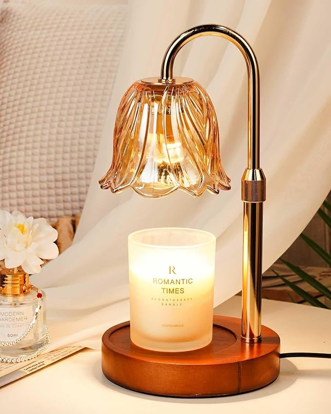Candle Warmer Lamp, Gold Candle Lamp Warmer with Timer & Dimmer with 2 Bulbs, Birthday Gifts for Women Mom, House Warming Gift New Home Bedroom Decor, Height Adjustable
