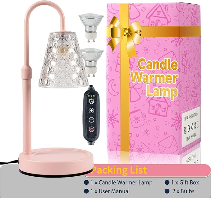 Candle Warmer Lamp Pink with Timer Dimmable, Birthday Gifts for Women Mom, House Warming Gifts New Home Decor, Wax Melt Warmer for Jar Candles with 2 Bulbs