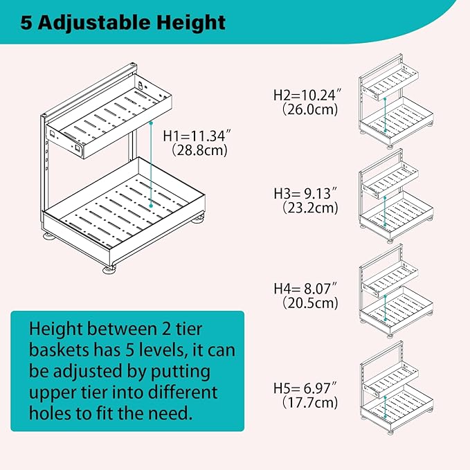 Under Sink Organizer, Bathroom Counter Organizer, 2 Packs 2-Tier Metal, Under Cabinet Storage, Makeup Storage, Adjustable Height & Slide-Out Drawer for Kitchen Bathroom Dorm Shop Office, White