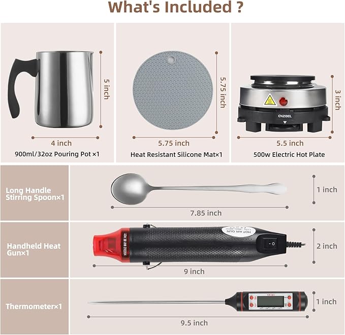 handysienda Candle Making Kit with Hot Plate for Adults, Soy Candle Make Set with Wax Melter for Beginners, Heat Gun, 900ml Pouring Pot Pitcher, Thermometer, Candle Making Supplies Accessories