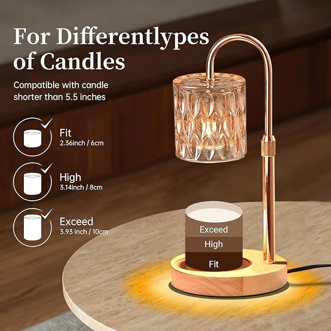 Candle Warmer Lamp with Timer Dimmable, Adjustable Height, House Warming Gifts New Home Decor, Mothers Day Birthday Gifts for Mom Women, Bedroom Decor with 2 Bulbs (Elegant Teardrop)