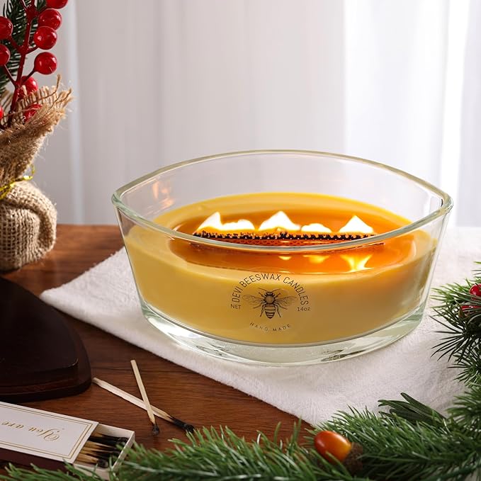 DEVI Pure Beeswax Candles Jar Candles 2 Pcs, Large Bees Wax Candles for Home Unscented 14 oz, Gifts for Women & Men, Emergency Candles, 50-60 Hours Burning, Non Toxic Candles, Paraffin-Free