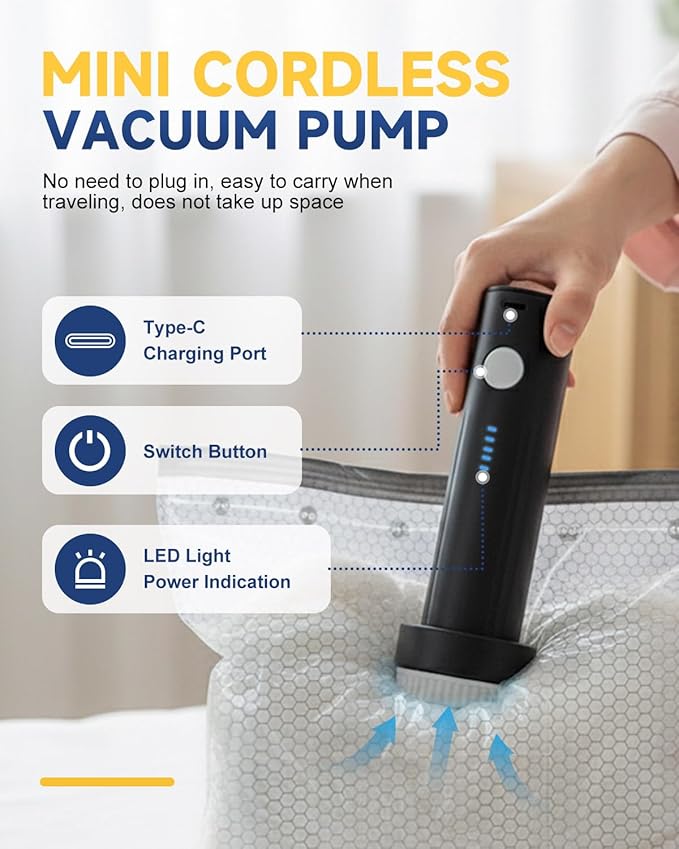 Vacuum Storage Bags with Electric Pump, Jumbo Space Saver Vacuum Seal Bags for Clothes, Blankets and Bedding, Storage Bags Vacuum Sealed with Extra Large Compression Design (Jet)
