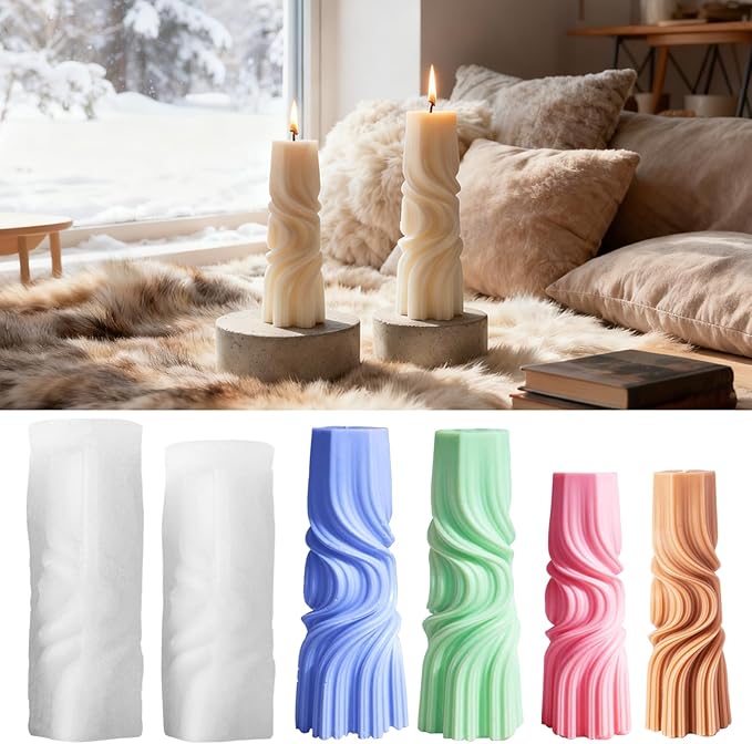 2 Packs Spiral Wave Candle Molds - Silicone Resin Casting Molds for Aromatherapy Plaster, Resin Casting Mould for Gifts Home Decor & Soap Craft Supplies