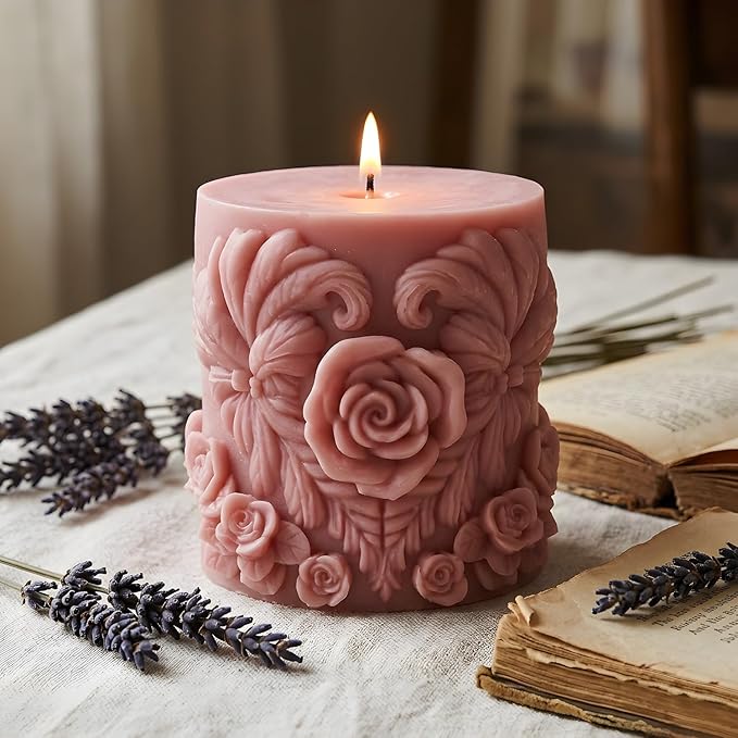 XIAOSHUI Rose Column Silicone Candle Mold Flower Cylinder Candle Molds for Candles Making Resin Casting Aromatherapy Candles Gypsum Craft Home Decorate
