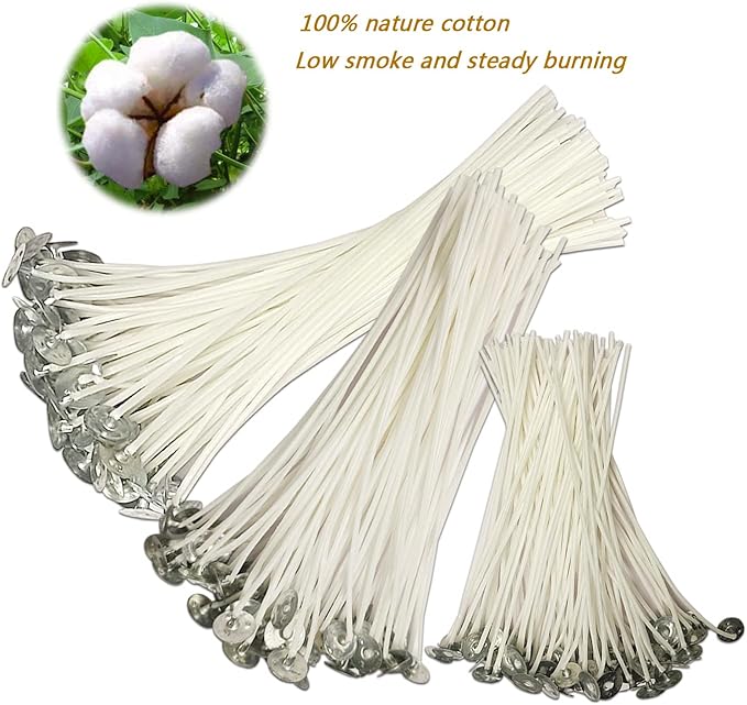 100 Pieces Cotton Candle Wick 6" Pre-Waxed for Candle Making Wicks Candle DIY 100% Natural Cotton 10 pcs Candle Wicks Fixing Bars