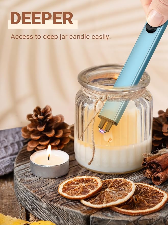 Candle Lighter Stocking Stuffers for Women Men, Electric Candle Lighter USB Rechargeable Graduation Gifts for Him Wife Girlfriend Safety Lock Long Lighters for Grill Kitchen BBQ Camping,Blue