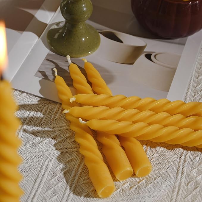 DEYBBY 7 inch Spiral Beeswax Candles Set of 6 - Dripless and Smokless Twisted Pure Bees Wax Candle for Home Decor & Gift Any Occasions