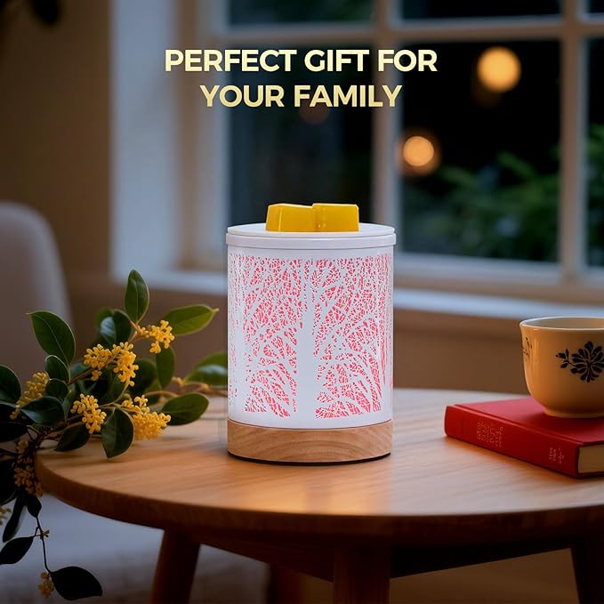Enaroma Fragrance Wax Melts Warmer with 7 Colors LED Changing Light Scent Oil Candle Warmer for Home Office-White Wooden Tree