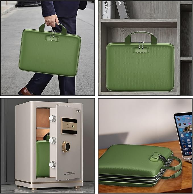 Fireproof File Organizer,Fireproof Document Box with Lock,Large 13 Pocket Expanding File Folder,Hard-Shell Portable Safe Storage for Letter/Legal Document,Laptop,Valuables-Green