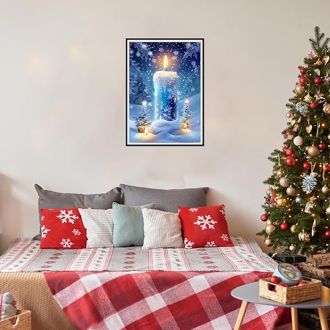 SENQAO Candles Diamond Art Kits for Adult, Christmas Diamond Painting Kits for Beginners, DIY Full Drill Winter Holdiay Rhinestone Diamond Dots Gem Painting Art Craft Home Decor 12 x16 Inch