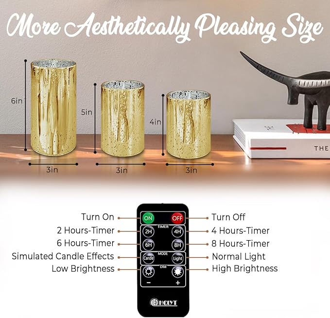 Rechargeable Flameless Candle, Flickering LED Pillar Glass Fake Candle with Remote and Timer, Built-in Battery Real Wax Electronic Candle for Room Decoration, Set of 3