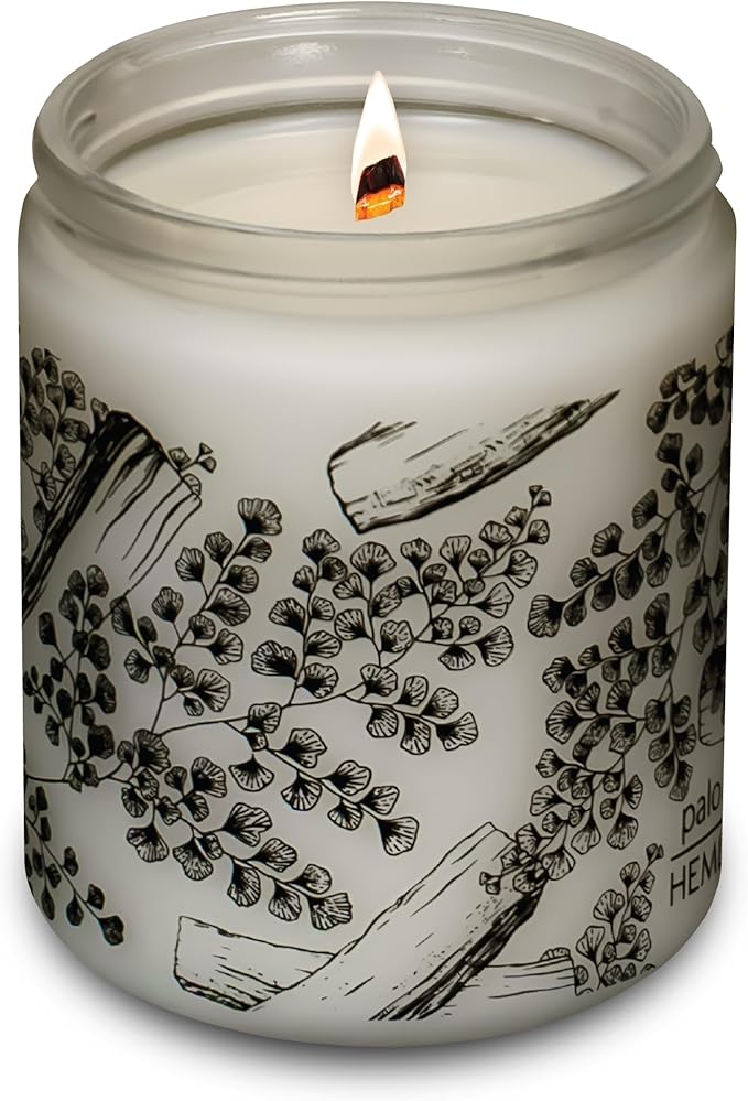 Hemlock Park Frosted Glass Wood Wick Candle Handcrafted with Natural Coconut Wax (Standard 8 oz, Palo Santo)