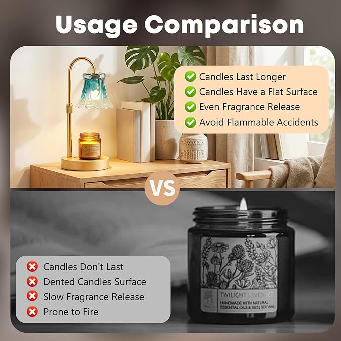 Droyek Candle Warmer Lamp with Timer Electric Candle Warmer Lamp Adjustable Height Dimmable Wax Warmer Lamp Jar Candles with 2 Bulbs for Home Decor & Office