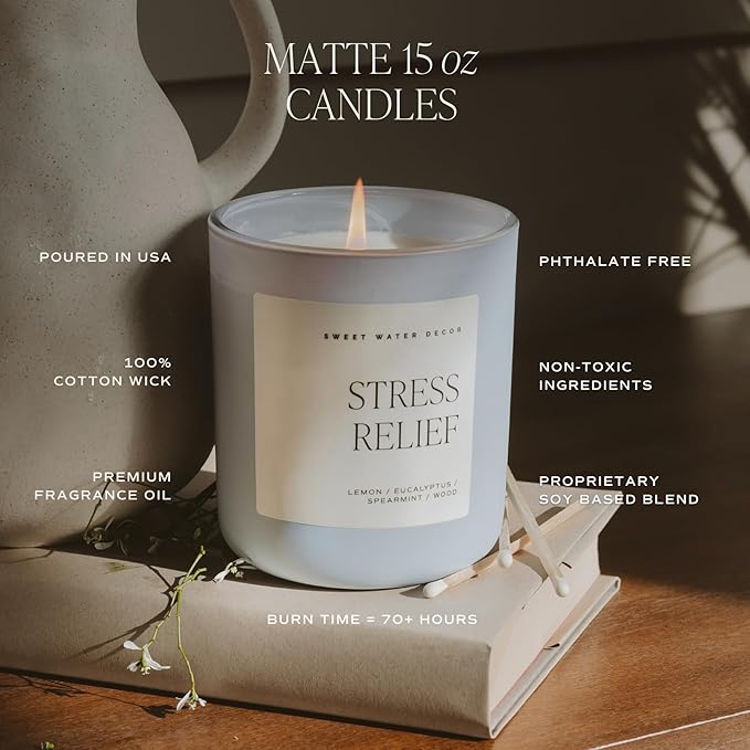 Sweet Water Decor Something Blue Candle, Non-Toxic Soy Wax with Lemon, Cedarwood, Cinnamon, Vetiver, Amber & Musk, 15 oz Jar, 70 Hours Burn Time - Bridal Shower Decoration and Gift for Future Wife