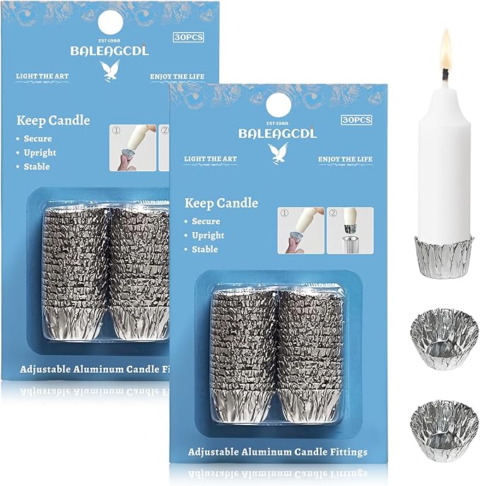 Taper Candle Fittings for Candle Upright,Silver Bobeches for Candlesticks Set of 60,Alu Manschetten for Taper Candle Holders Secure Candle Placement