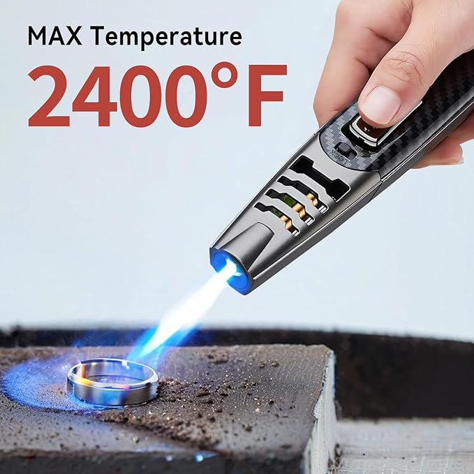 Torch Lighter, Butane Lighter, Windproof Adjustable Big Jet Flame Butane Torch, Refillable Gas Long Torch Lighter with Safety Lock for Candle Grill Camping BBQ Kitchen Soldering, Gas Not Included