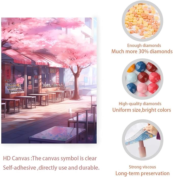 GUAIEUW DIY 5D Round Diamond Spring Cherry Blossom Diamond Painting Kits - Full Diamond Crystal Art Kit for Adults, Suitable for Modern Taste Home Decor Gifts 8x12 Inch