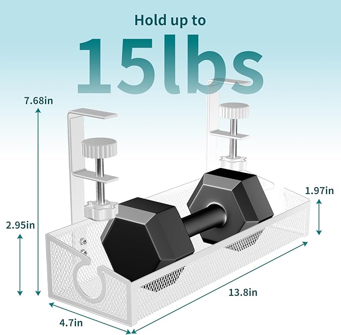 Under Desk Cable Management Tray White, No Drill Desk Cable Management Organizer with Clamp for Desk Wire Management, PC Cord Organizer Accessories & Workspace Organizers for Office, Home