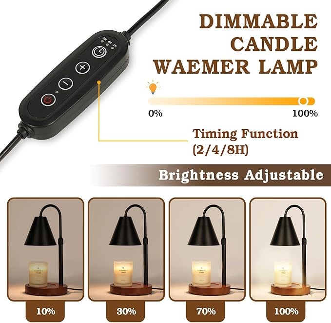 Candle Warmer Lamp with Timer Dimmable 2 Pack,Mothers Day Birthday Gifts for Women Mom, Modern Candle Lamp, Black Candle Warmer for Jar Scented Candles, Home Decor, Wax Melt Warmer with 4 Bulbs