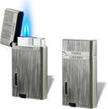 Yeuligo 2 Pack Double Flame Torch Lighters, Classic Pocket Lighters with Visible Window, Adjustable Jet Torch Lighter, Refillable Butane Lighter for Men and Women (Brushed Grey)