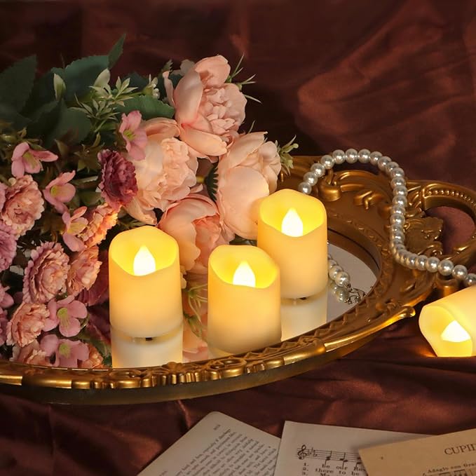 Rechargeable Flameless Flickering Tea Light Candles Remote Control High Brightness Votive Candles with Cycling Timer, for Home and Holiday Decor, Pack of 6.