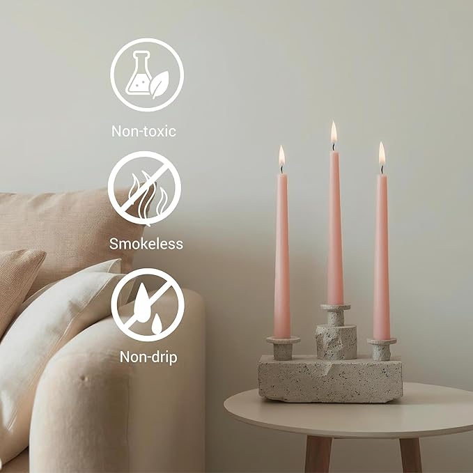 Tapered Dinner Candles - Soy & Paraffin Blend, Dinner Candles with Long-Lasting 7-Hour Burn for Stylish Homes - Candle in Curated Colours Ideal Gift for Hosts, Brides & Event Planners-Blush Pink