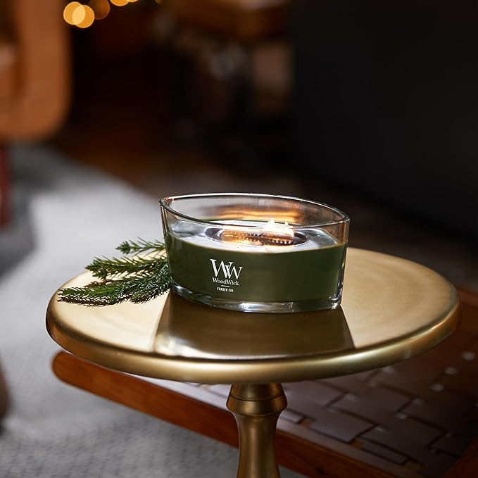WoodWick Fraser Fir Holiday Candle Gifts for Women and Men, 16 oz Ellipse Candle with Crackling Wick