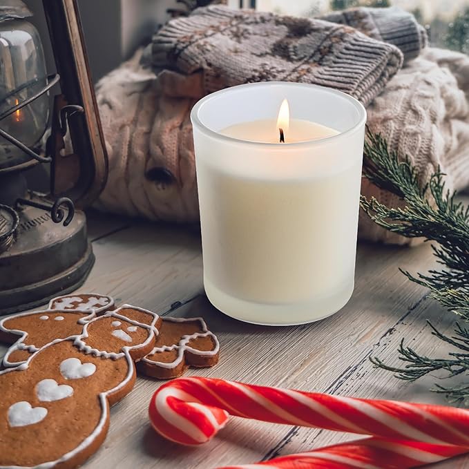 SHOWIN Thick Candle Jars for Making Candles 16 Pcs, 7 OZ Empty Jars with Wood Lids for Candle Making, Sample Container, Frosted White