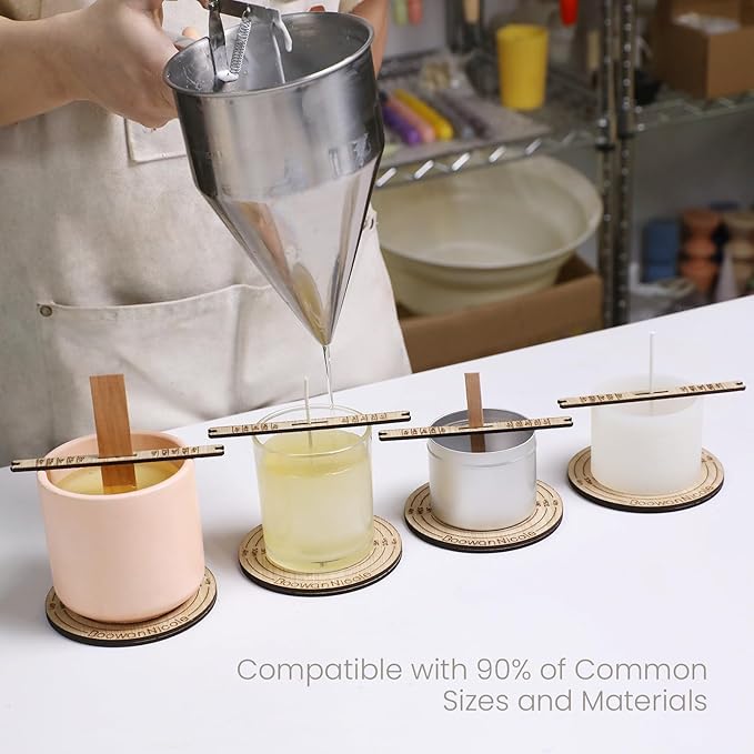 BOOWAN NICOLE Universal Wick Centering Setter Tool for Candle Making - Center & Set Wicks in 1 Second, Wick Holder for Most Candle Jar & Refill Sizes (Wood)
