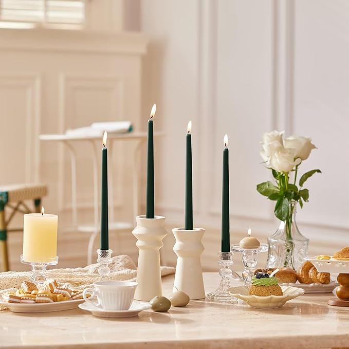 12-Inch Tall Dripless Taper Candles Set of 4 - Dark Green Tapered Candles, Perfect for Christmas - Smokeless, Unscented, Long Burning - Hand Poured, Colored Tall Candlesticks - Hunter Green