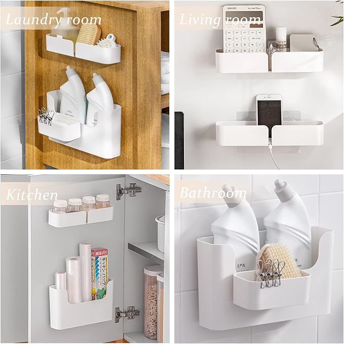 4 Pack Bedside Shelf Wall Mount,Wall Mounted Floating Shelf, Bedside Shelf Organizer Set,Non-Drilling Adhesive Plastic Storage Organizer for Home Decor,Kitchen,Bedroom,Bathroom,Rv (White)