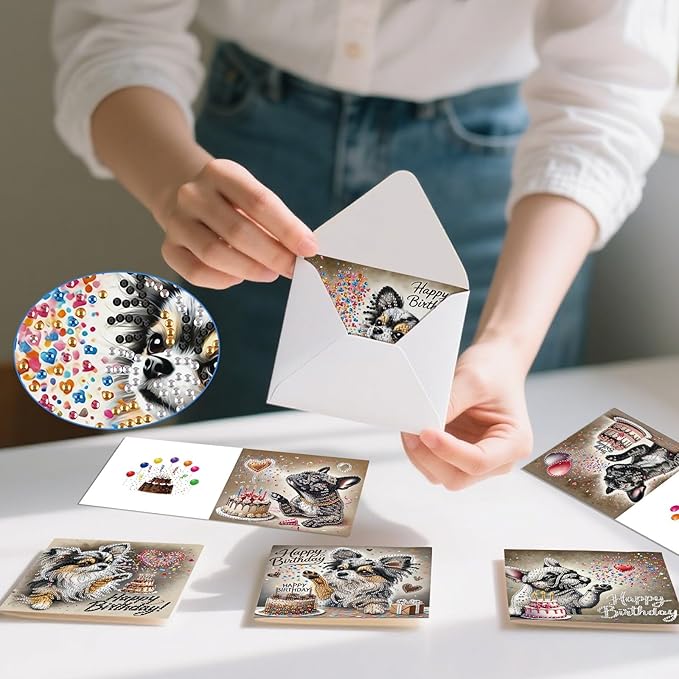 DoxQcs 5D Diamond Art Painting Greeting Cards Kit, DIY Cards for Blessings Congratulations Gifts, Greeting Card Set for Birthday Thanksgiving Day Christmas Halloween-Puppy