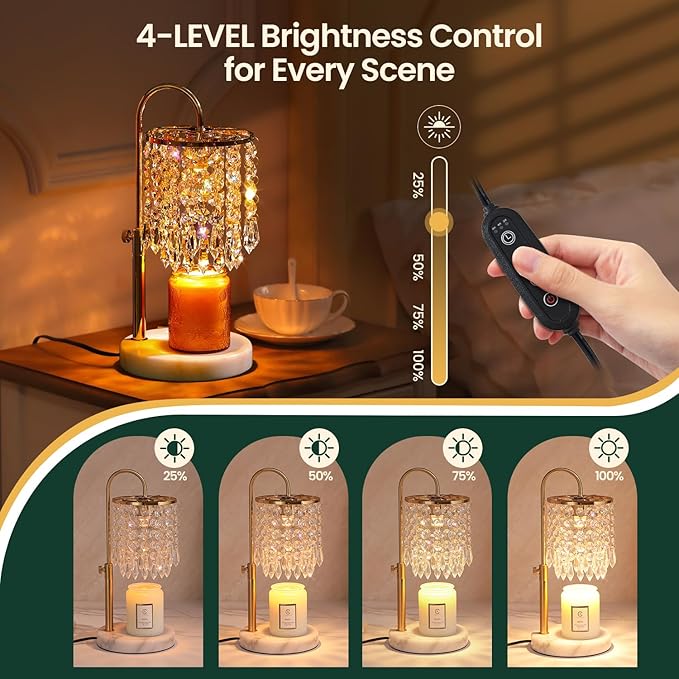 Candle Warmer Lamp with Timer Dimmer，2H/4H/8H Timer , Lamp Candle Warmer with Marble Base for Adjustable Height, Crystal Wax Melt Warmer for Jar Candles, House Warming Decor Gifts Mothers Day Gifts