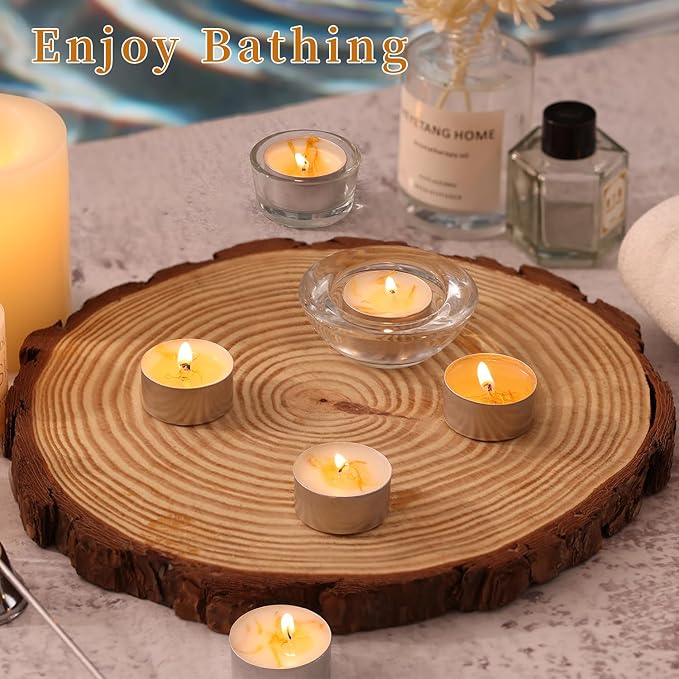 48 Pcs Vanilla Scented Tealight Candles, 6H Long Burning - 100% Palm Wax Based Scented Tea Lights with Dried Flowers, Non-Toxic/Smokeless Tea Lights Candles Bulk for Spa, Bath, Wedding