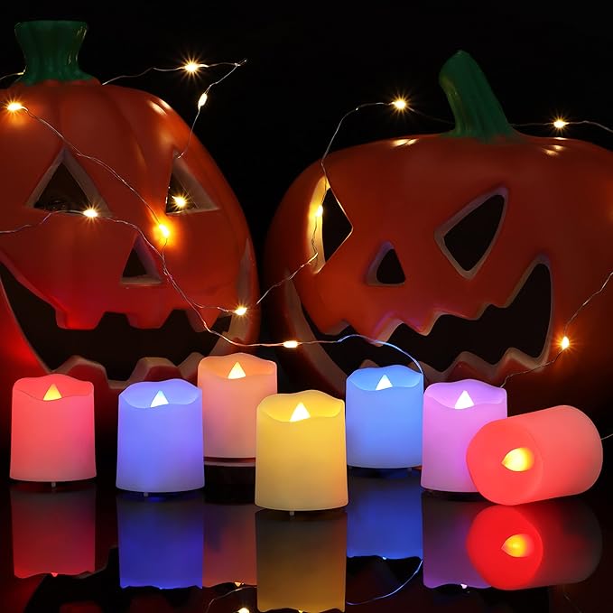 Daord Rechargeable LED Color Changing Tea Lights USB Flameless Warm White Flickering Votive Candles with Remote for Halloween Christmas Romantic Home Decor