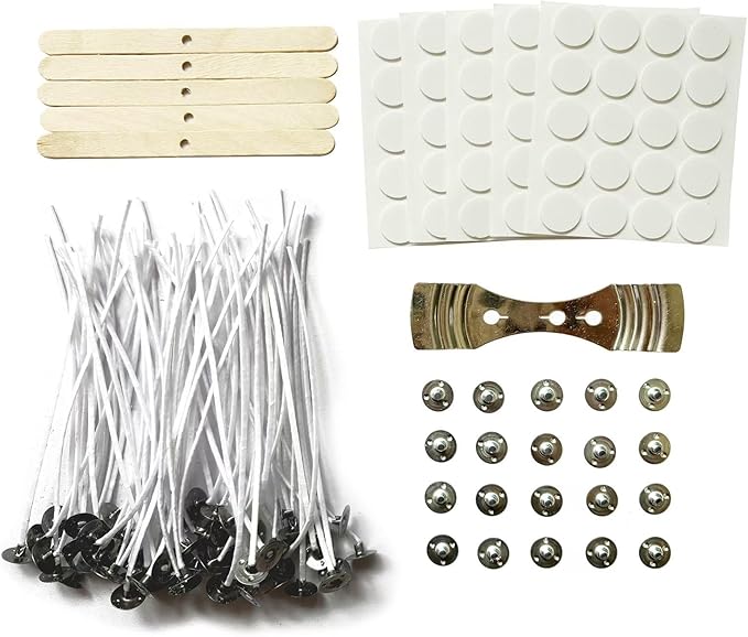 100Pcs Candle Wicks 5 Inch,100pcs Candle Wick Stickers,Candle Wick Centering Device,20 Pcs Metal Sustainer Tabs,5pcs Candle Wick Holder Materiales para Hacer Velas