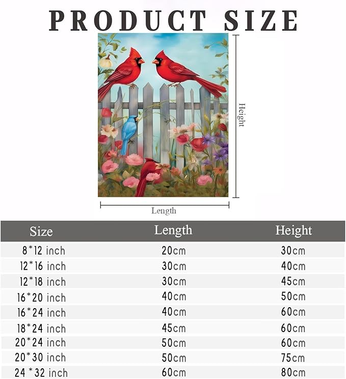 GUAIEUW Fence Red Bird Flowers Diamond Painting Kit for Adults, Full Round Diamond Cardinal Bird 5D Diamond Painting DIY Art Crafts for Winter Home Wall Decor Holiday Gift 16x20 Inch