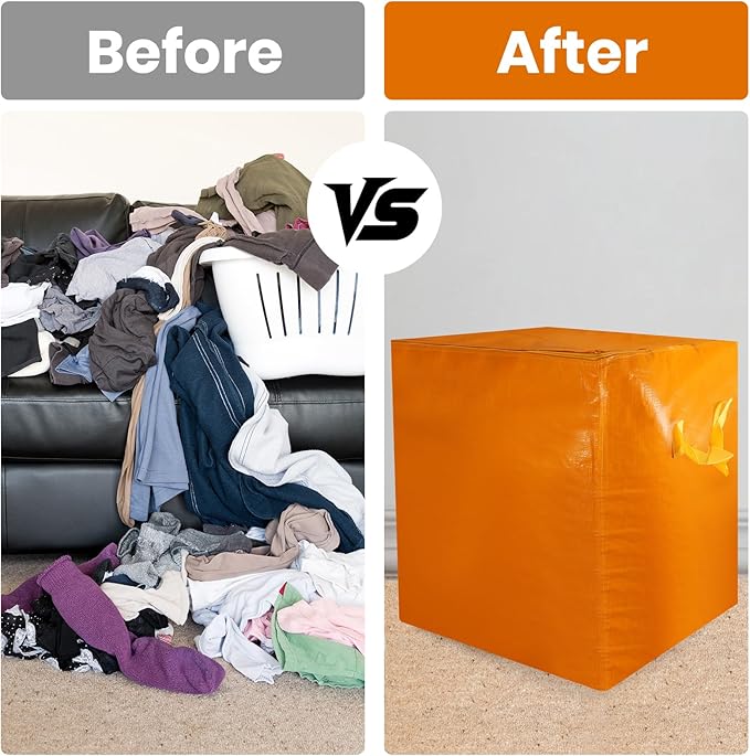 2 Pack 55-Gallon Heavy Duty Moving Bags, Large Storage Totes with Zipper, Alternative to Moving Boxes for Storage, Seasonal Clothes, Student Moving, College Dorm (Orange)