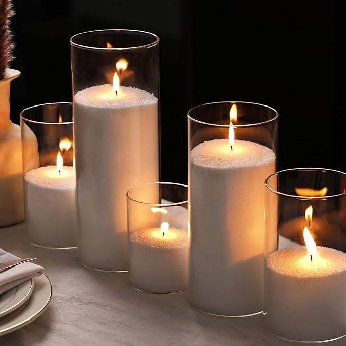 LAMORGIFT 1LB Candle Sand- White Candle Beads, Sand Wax, Pearled Candles with Wicks (10 Pcs), Candles Unscented for Powder Candle Making, Refill Kit
