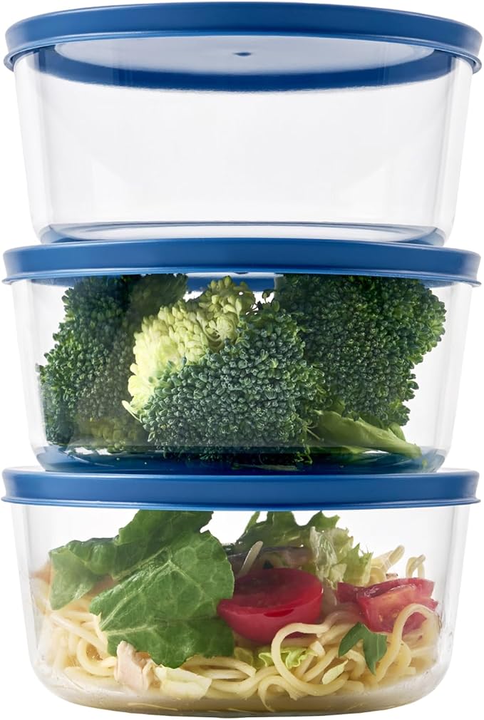 DURA LIVING 6-Piece Glass Food Storage Containers Set (3 Containers + 3 BPA-Free Lids) | 4-Cup, Leakproof | Microwave, Freezer, Oven & Dishwasher Safe | Ideal for Meal Prep & Pantry Organization