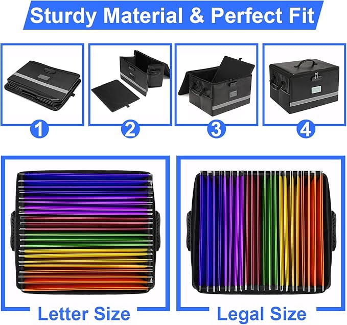 EXLIFBAG File Organizer, Fireproof File Box with Lids, Important Document Organizer Box with Lock, Portable File Folder Organizer with Handle