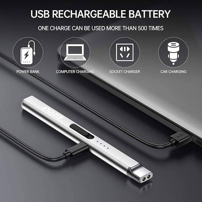 2 PCS Electric Lighter, Rechargeable Arc Lighter, 360° Flexible Neck Flameless Grill Long Lighters for Candle Aromatherapy Camping BBQ Gas Stoves-Silver