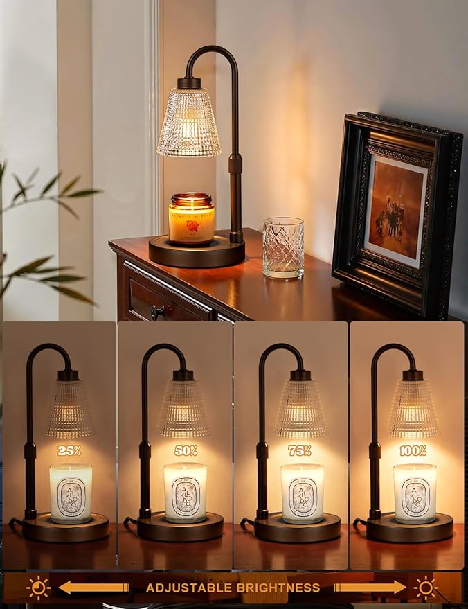 Innqoo Big Brown Candle Warmer Lamp with Timer, Dimmable Candle Warmer for Home Decor, Height Adjustable Candle Lamp for Jar Candles, Birthday Gifts for Women Mom, House Warming Gifts New Home